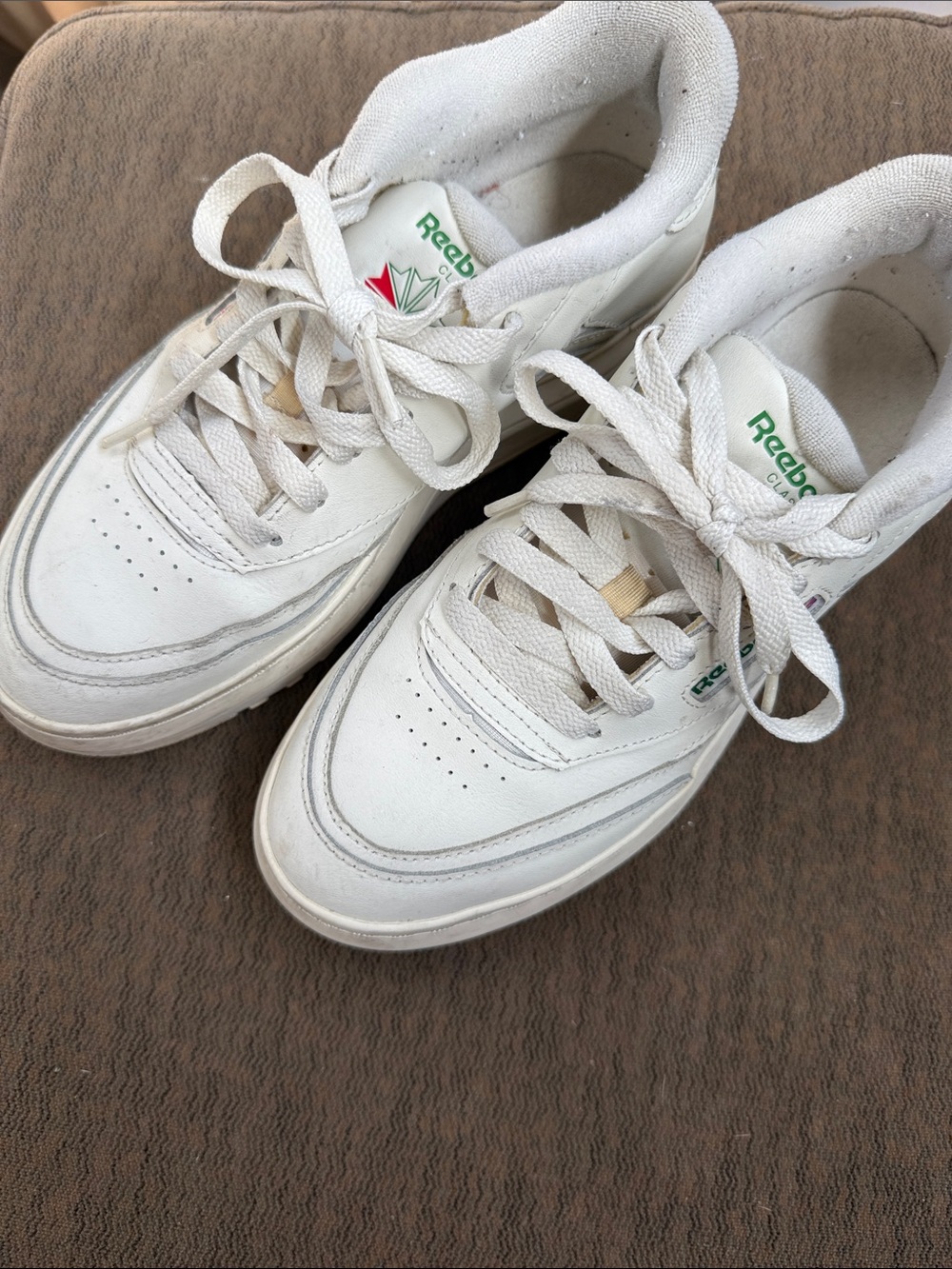 Reebok White Low-Top Leather Sneakers with Green Logo